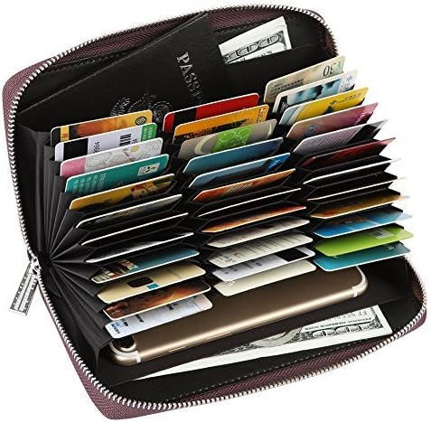 - Women 36 Slots RFID Blocking Card Holder Large Long Leather Zipper Organizer Accordion Wallet