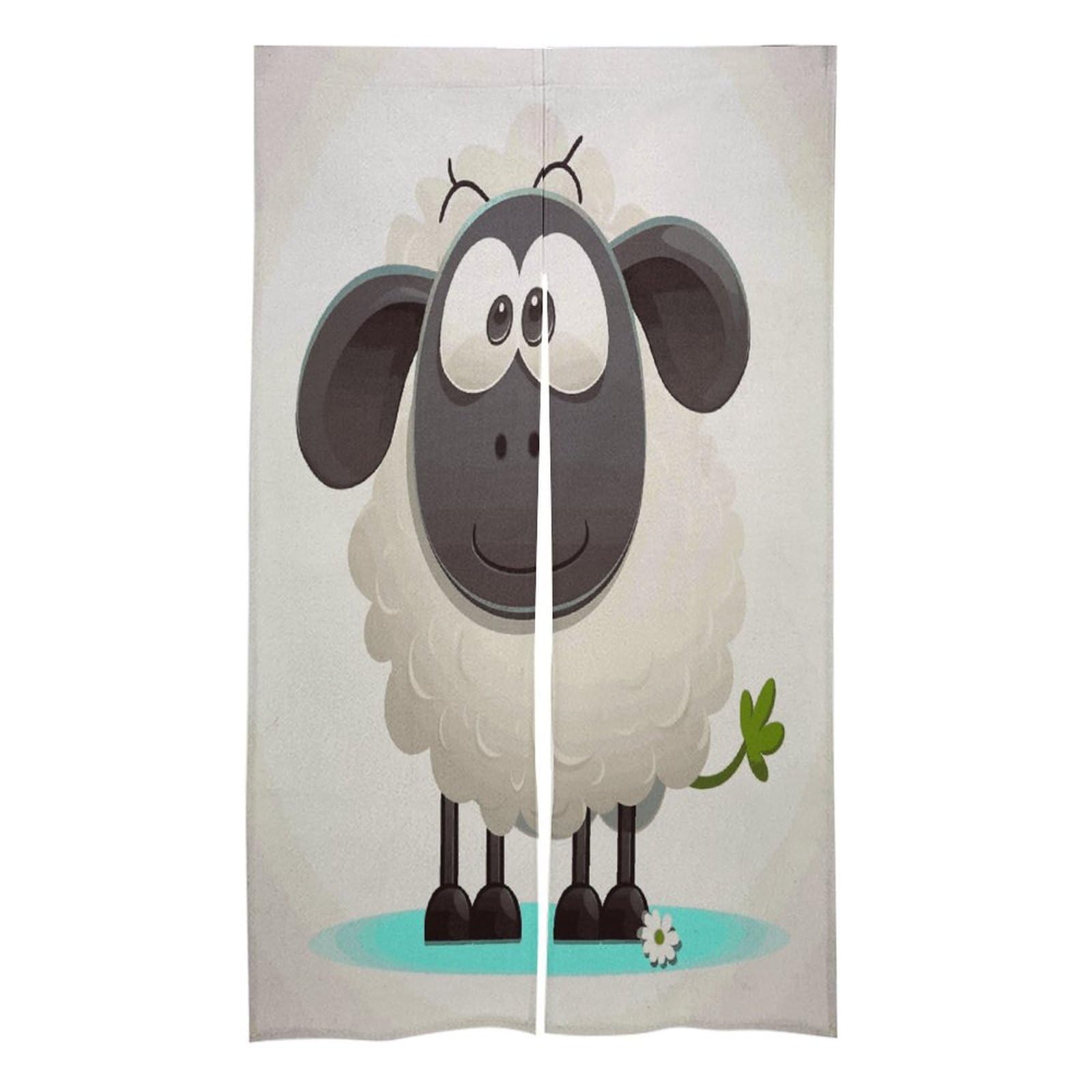 VstaDank Sheep Noren Doorway Curtain Printed Window Treatment Door Tapestry Chinese Traditional Doorway Curtain Long Type Door Tapestry for Home Decoration