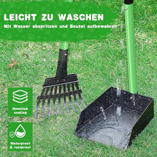 REAPALOT Hundekotschaufel, Robustes Metalltablett und Rechen-Set, Hundekotsammler aus Edelstahl mit langem Griff für große, mittelgroße und kleine Hunde