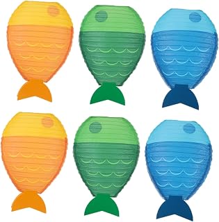 ABOOFAN 6 Piezas Linternas Forma de Pez Decorativas Plegables para Fiestas Temáticas Marinas Colgantes Creativas Azul Verde y Amarillo para Decoración de Eventos
