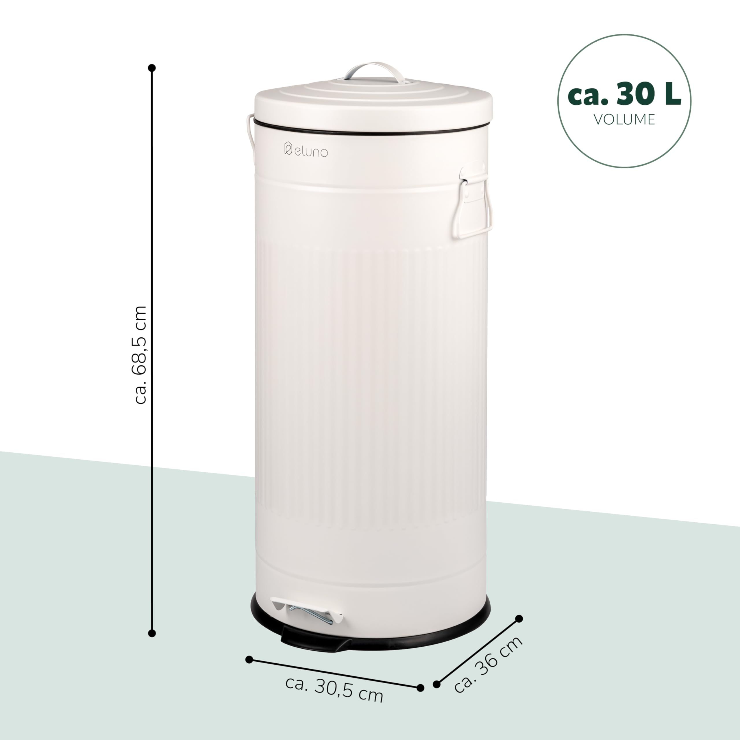 eluno Cubo de basura vintage con pedal de 30 litros de capacidad, con cubo interior de plástico extraíble (Blanco)