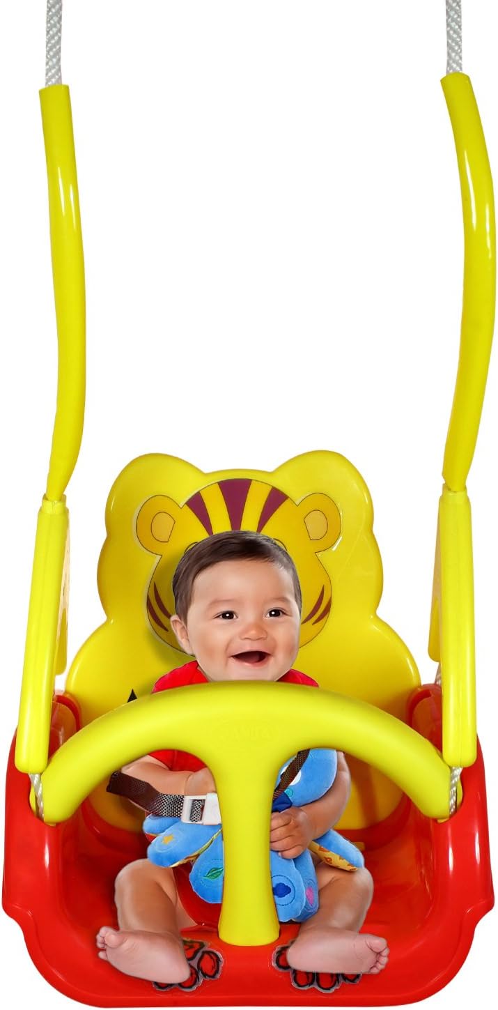Panda Baby Plastic Swing with Multiple Age Settings, Safety Handle, Lock Belt, 1-5 Years - Red