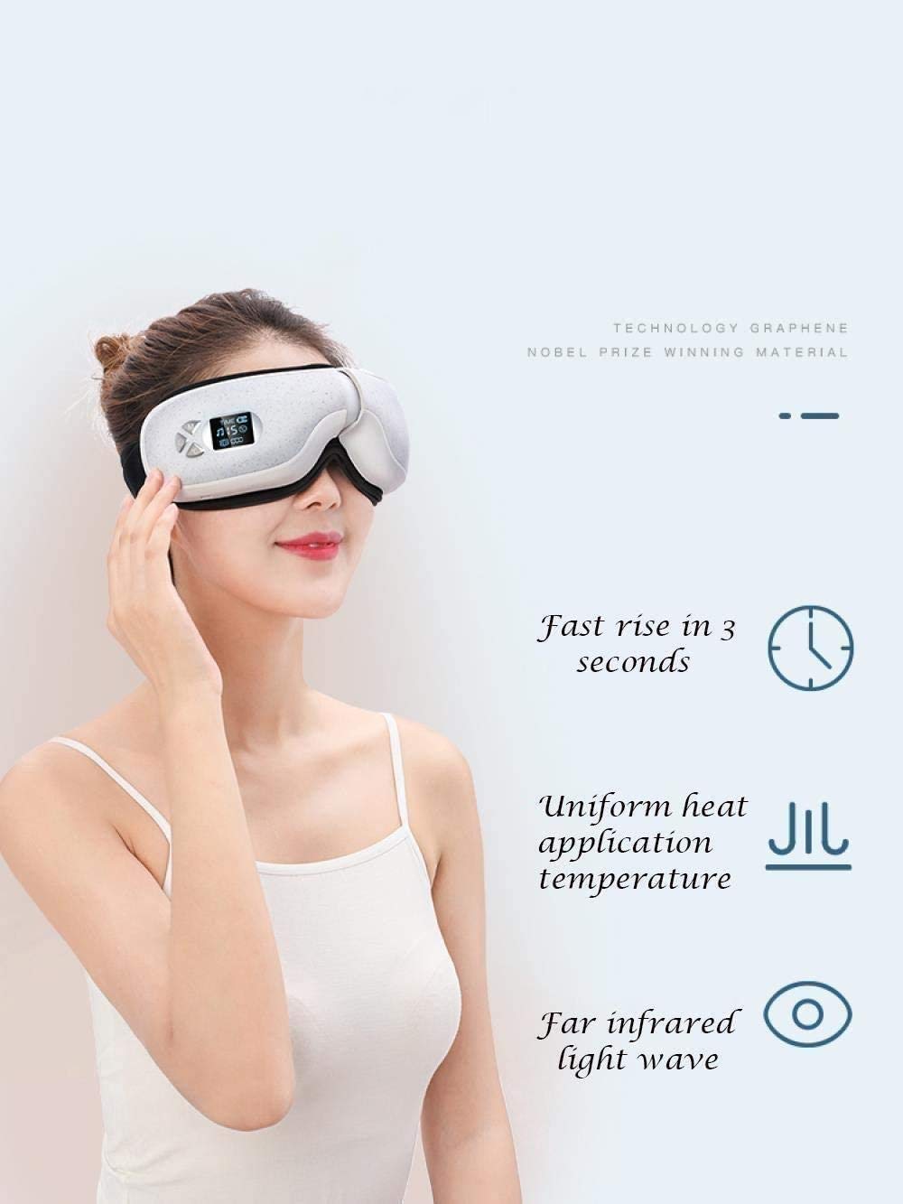 Masajeador de ojos con calor, alta frecuencia Vibración de aire compresión de aire Bluetooth Música recargable Masajeador de la terapia de los ojos para aliviar la cepa de ojos Círculos Oscuros