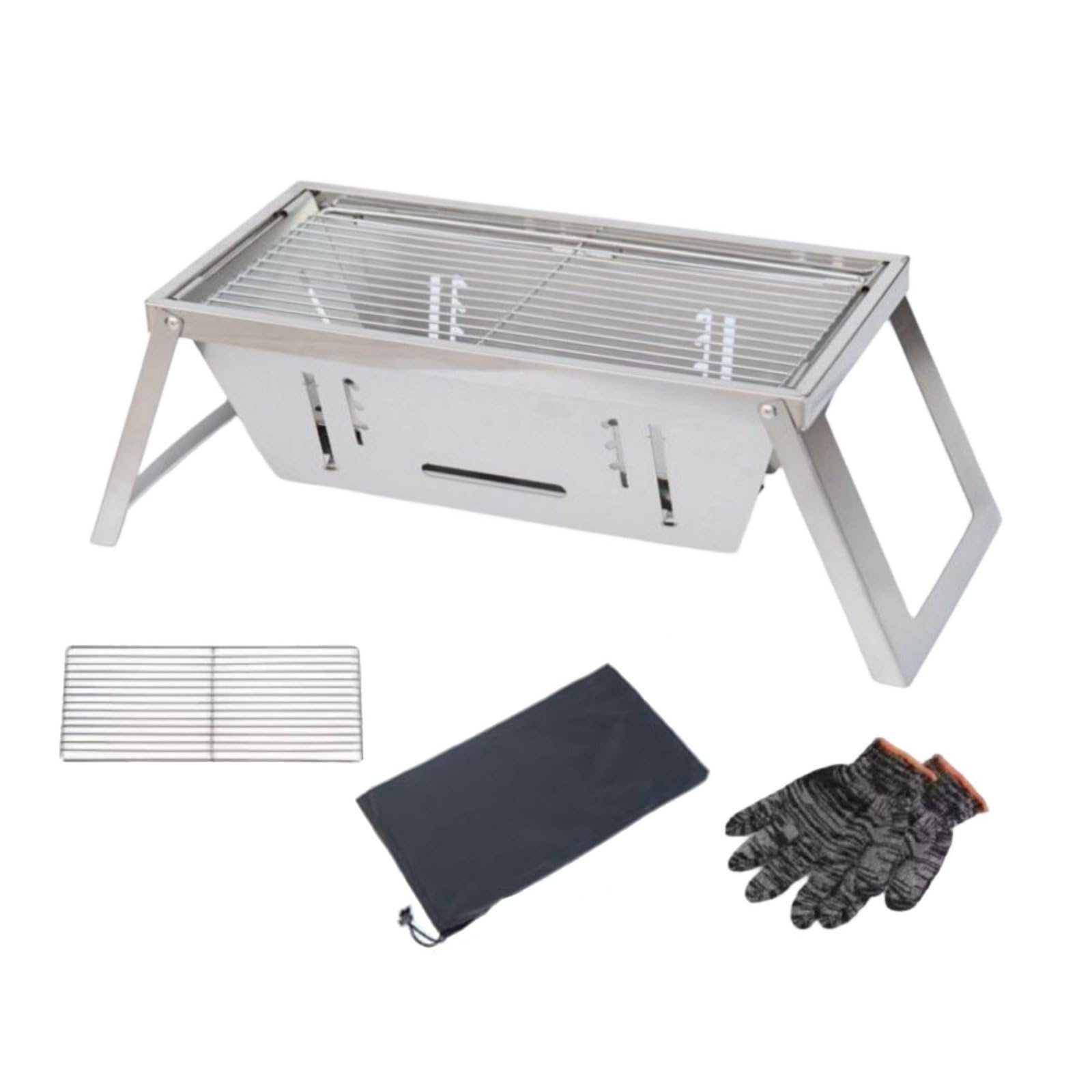 perfeclan Parrilla de Barbacoa Plegable Portátil Parrilla de Carbón Asador de Mesa Brasero Estructura Unificada Montaje en Segundos Adecuada para Camping Picnic Reuniones en el Jardín, L, Simple