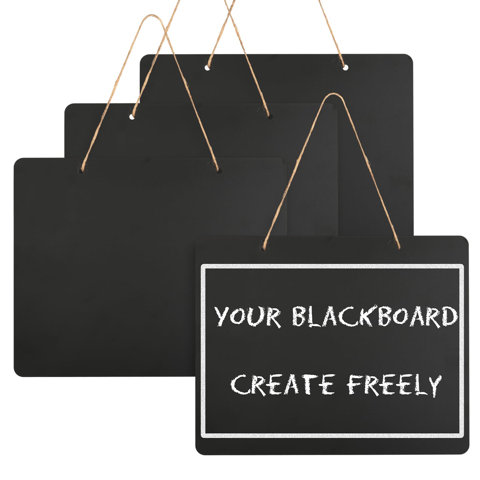 Chalkboards Double Sided Erasable, Hanging Signs Wood, Reusable Message Board with Hanging String Display for Wedding, Bar, Restaurant, Kitchen Pantry, Wall Décor (7.85 x 9.85 Inch - 4 Pack)