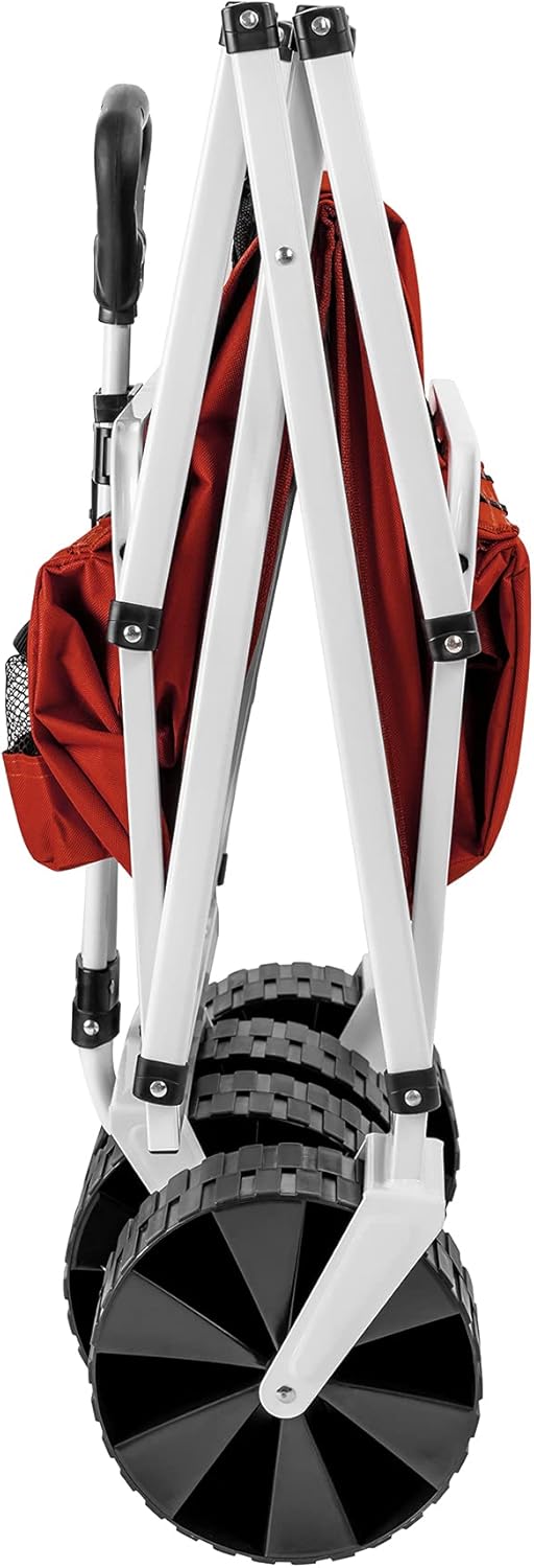 YSC Folding Beach Wagon – Collapsible Cart with Wheels – Utility Shopping Basket – Everyday Carrying Wagon – Large Outdoor Cart – Heavy-Duty Beach Utility Caddy (Red)