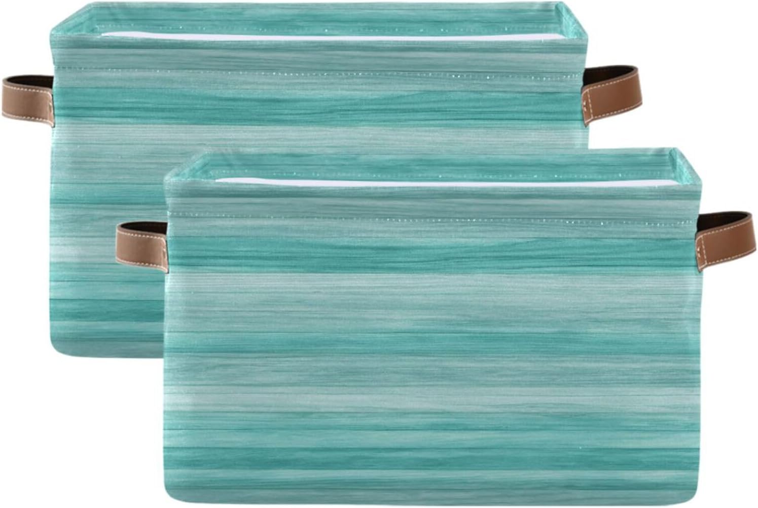 OTVEE Canvas Bins for Closet Shelves Organizing Teal Watercolor Wooden Stripes Storage Basket Baby Clothes Organizers Storage Box Nursery Bins Gift Baskets 2 Pack
