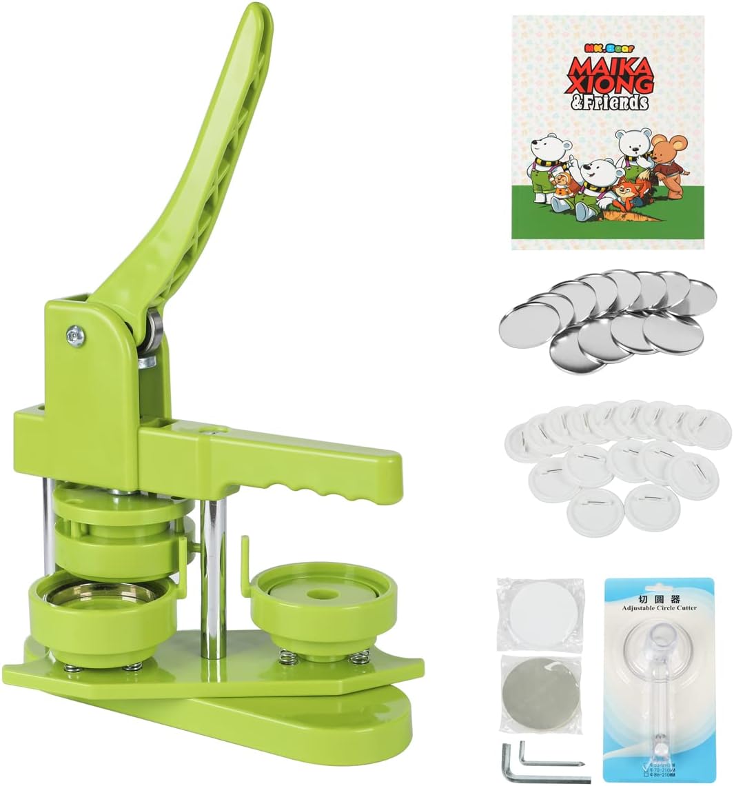 ZKGRAND Upgrade Version Button Badge Maker Machine(Green) 58mm(2¼ in),DIY Pin Button Maker Press Machine Badge Punch Press with Free 100pcs Button Parts&Pictures&Circle Cutter&Magic Book