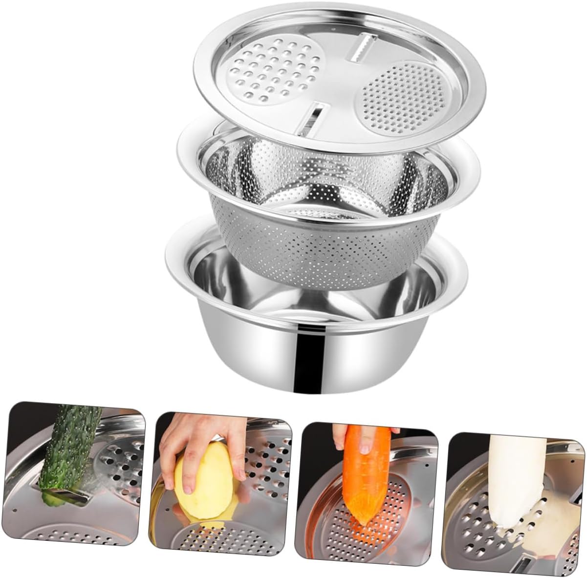 Garneck Ergonomic Vegetable Peeler Grater Slicer Kitchenware Fruit Slicer Basin Drainer Easy to Use