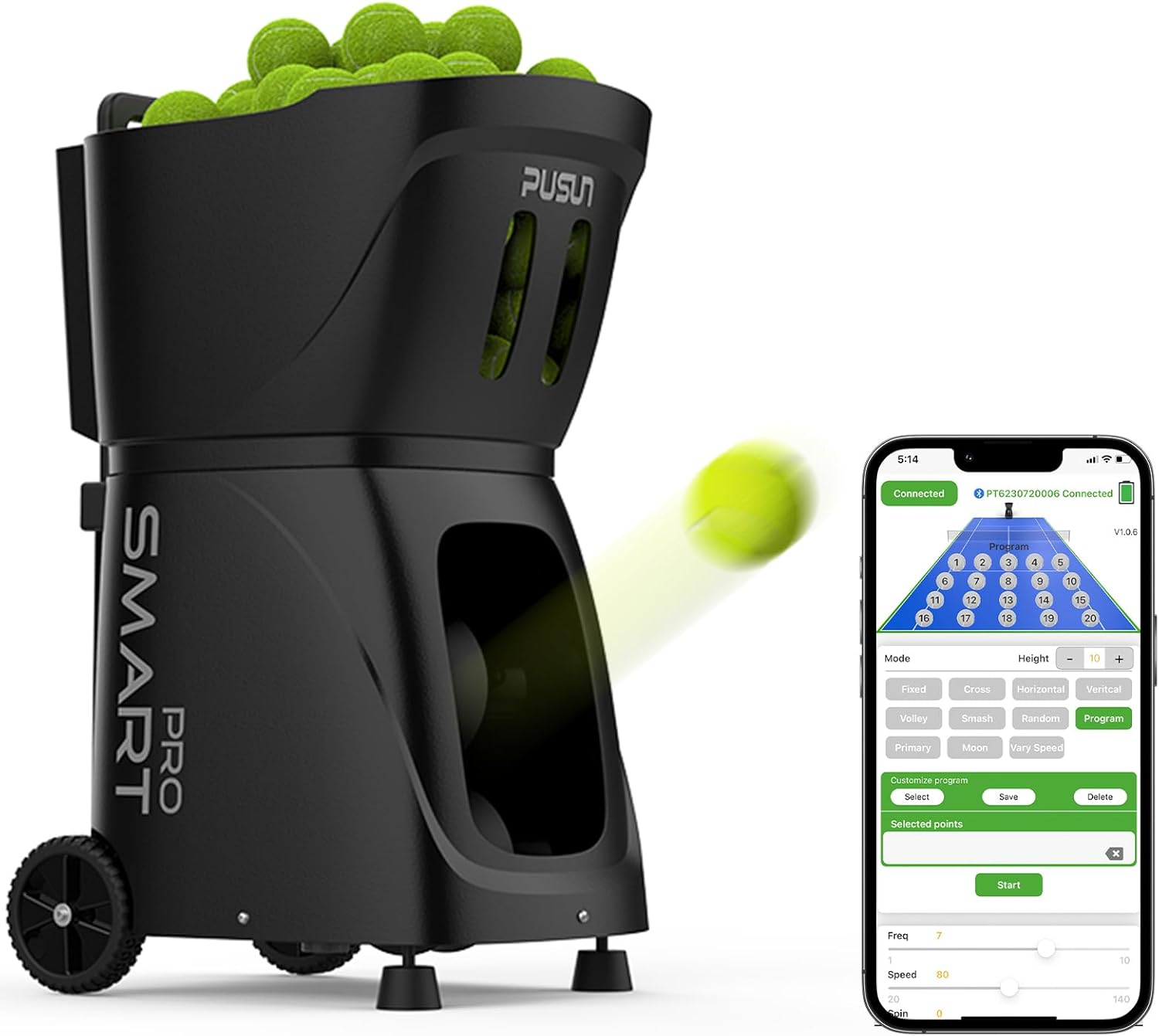 Smart Tennis Ball Machine - Auto Serve with APP/Remote/iWatch Control, 120km/h, 28 Landing Points, 4-6H Battery for Training/Coaching