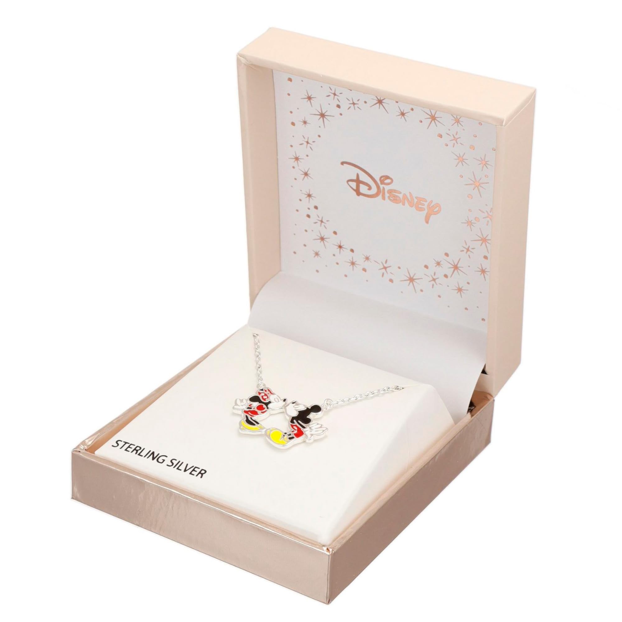 Disney Micky & Minnie Maus Halskette aus 925er Sterlingsilber mit farbiger Emaille, für Damen und Mädchen, Fertig zum Verschenken, Offizieller Disney Schmuck