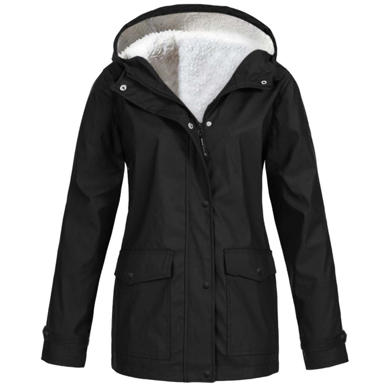 Chaqueta impermeable para mujer, con forro polar, con capucha, para invierno, cálida, para exteriores, con bolsillos, para senderismo, caminar, casual, manga larga, ligera, resistente al viento