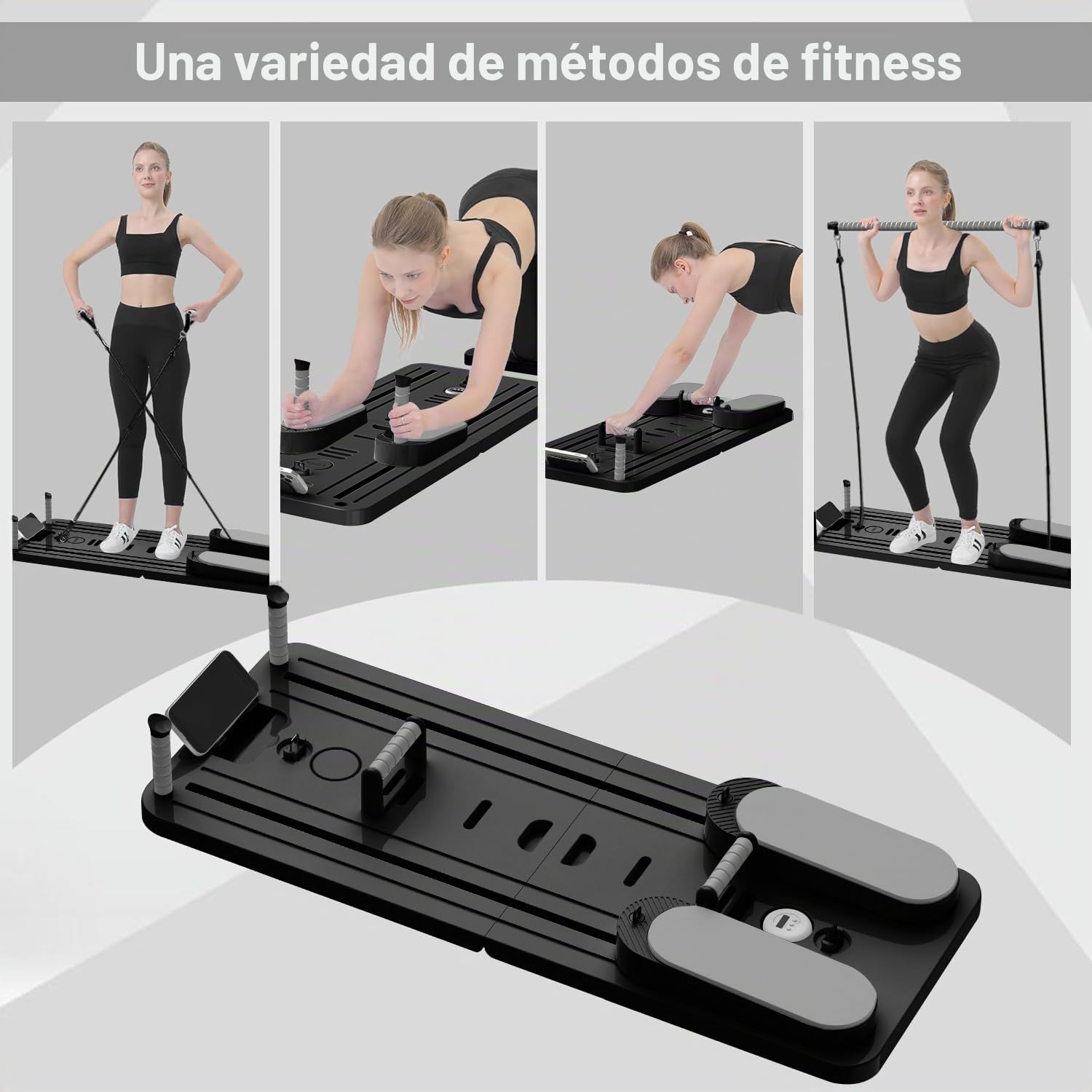 Tabla de pilates, reformador de pilates 2026 para el hogar, plegable, multifuncional, juego de pilates con bandas de resistencia/barra de pilates, rebote automático, entrenador de vientres