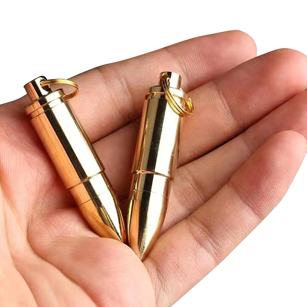 Keychain Pill Holder, Portable Solid Brass Waterproof Pill Box Container for Purse or Pocket or Necklace, Mini EDC Pill Case for Outdoor Travel, Bullet Pendant Design(2PCS)