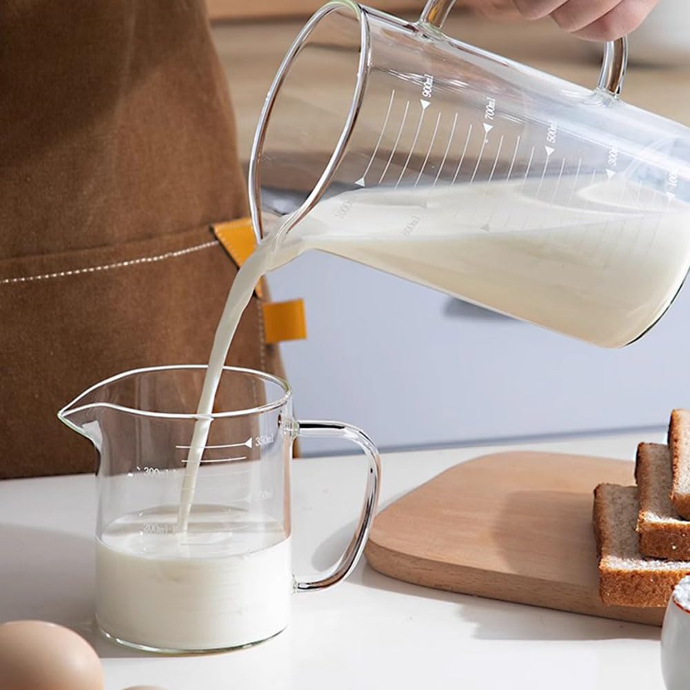 3-pak szklanych kubków z miarką, 350 ml, 500 ml i 1000 ml, kubki do pomiaru płynów z uchwytem, do pieczenia, gotowania, mieszania i pomiaru