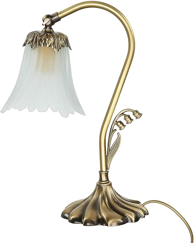 Licht-Erlebnisse Premium tafellamp messing glas in brons licht glanzend wit woonkamer 32 cm E14 max. 40W bloemen nachtkastje lamp slaapkamer photo 2