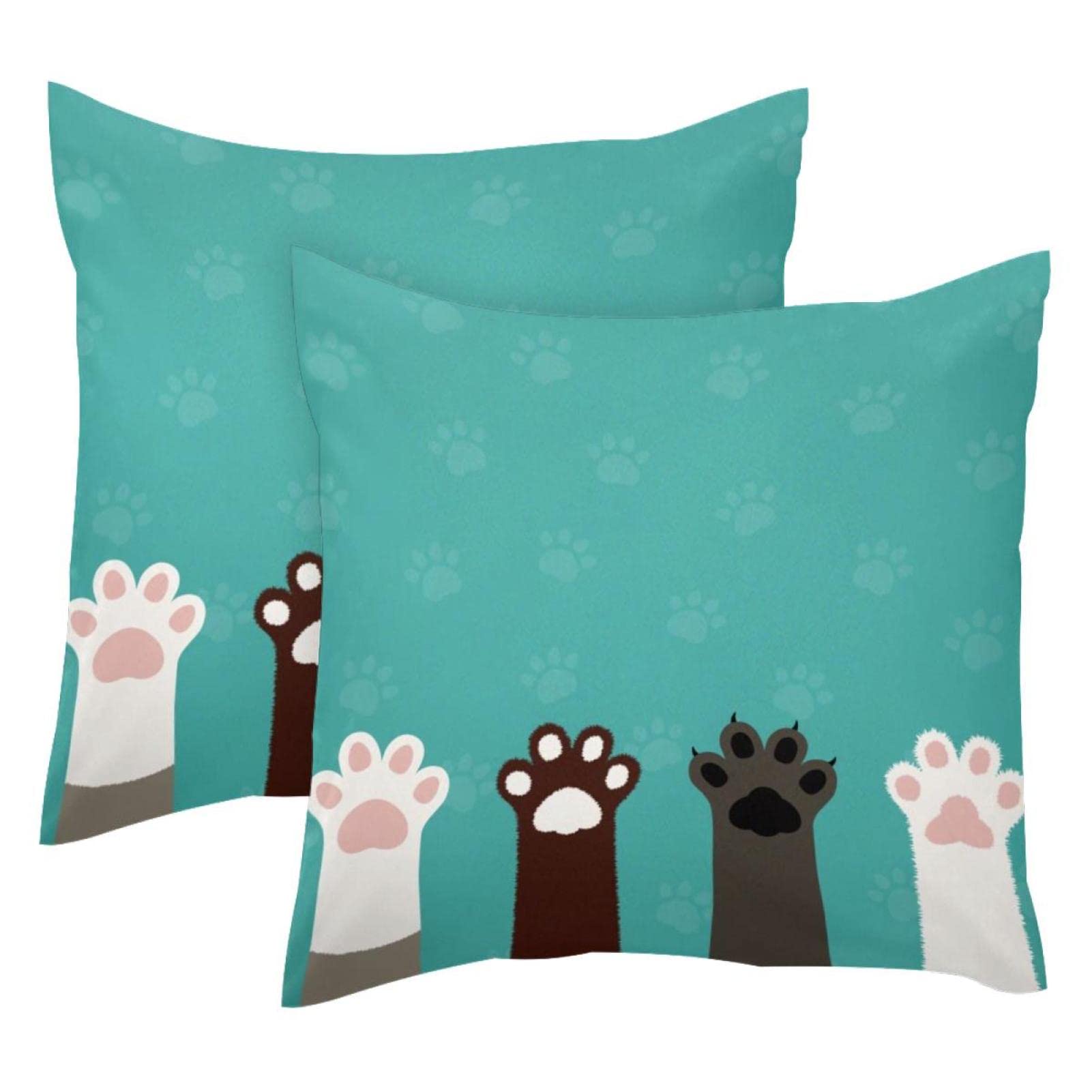 Housse de coussin en velours lot de 2 motif pattes de chat 50x50 cm douceur salon