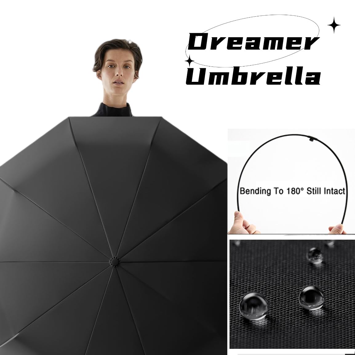 Paraguas compacto de viaje automático de plegado rápido con película fija resistente al viento/apertura y cierre automáticos/protección solar y contra la lluvia/para mujeres y hombres