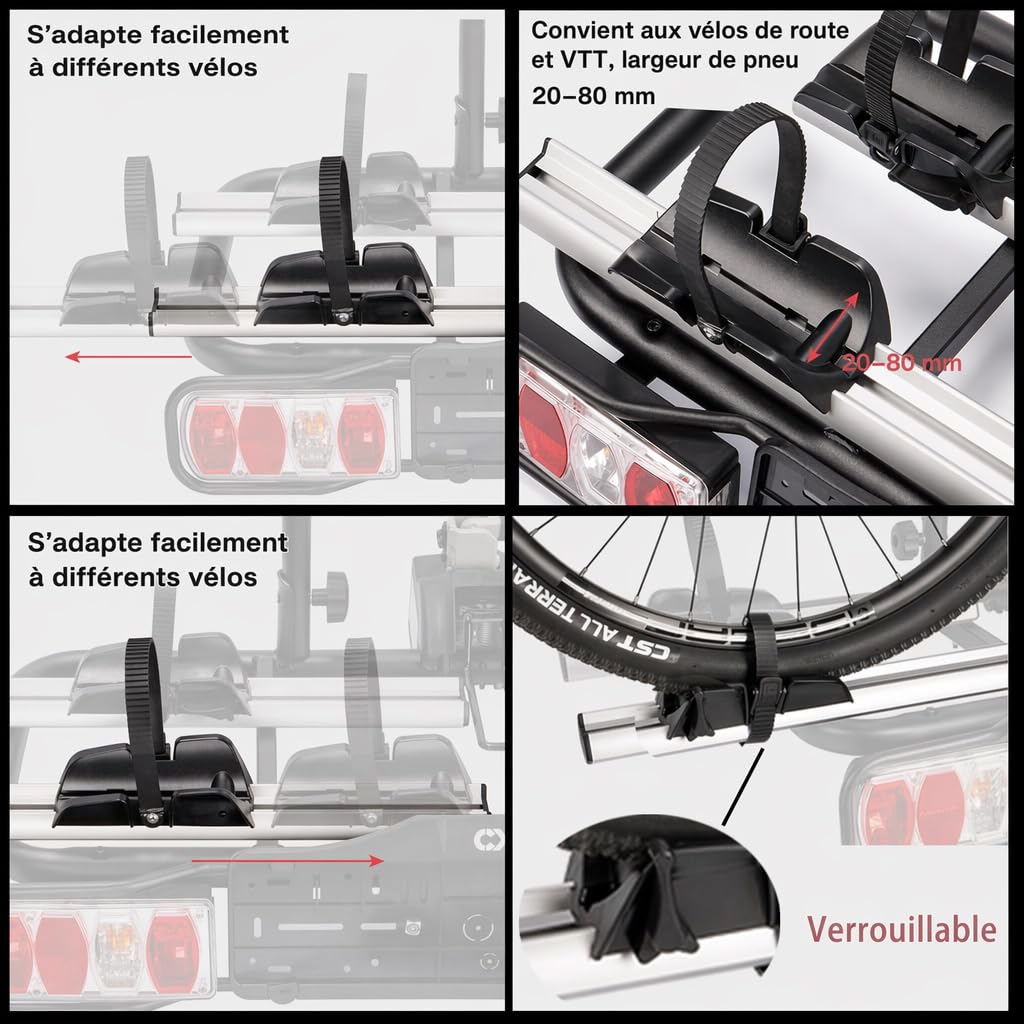 CXWXC Porte vélo électrique pour attelage de remorque 2 vélos, Charge utile maximale 60 kg, Porte-vélos d'attelage de remorque avec feu arrière (Noir)