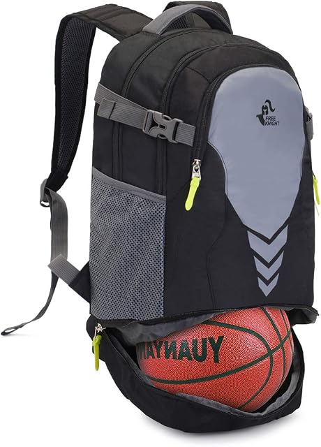 Bseash 35L Basketball Backpack with Bottom Ball Compartment, Sports Equipment Gym Bag for Youth Boys Girls Basketball Soccer