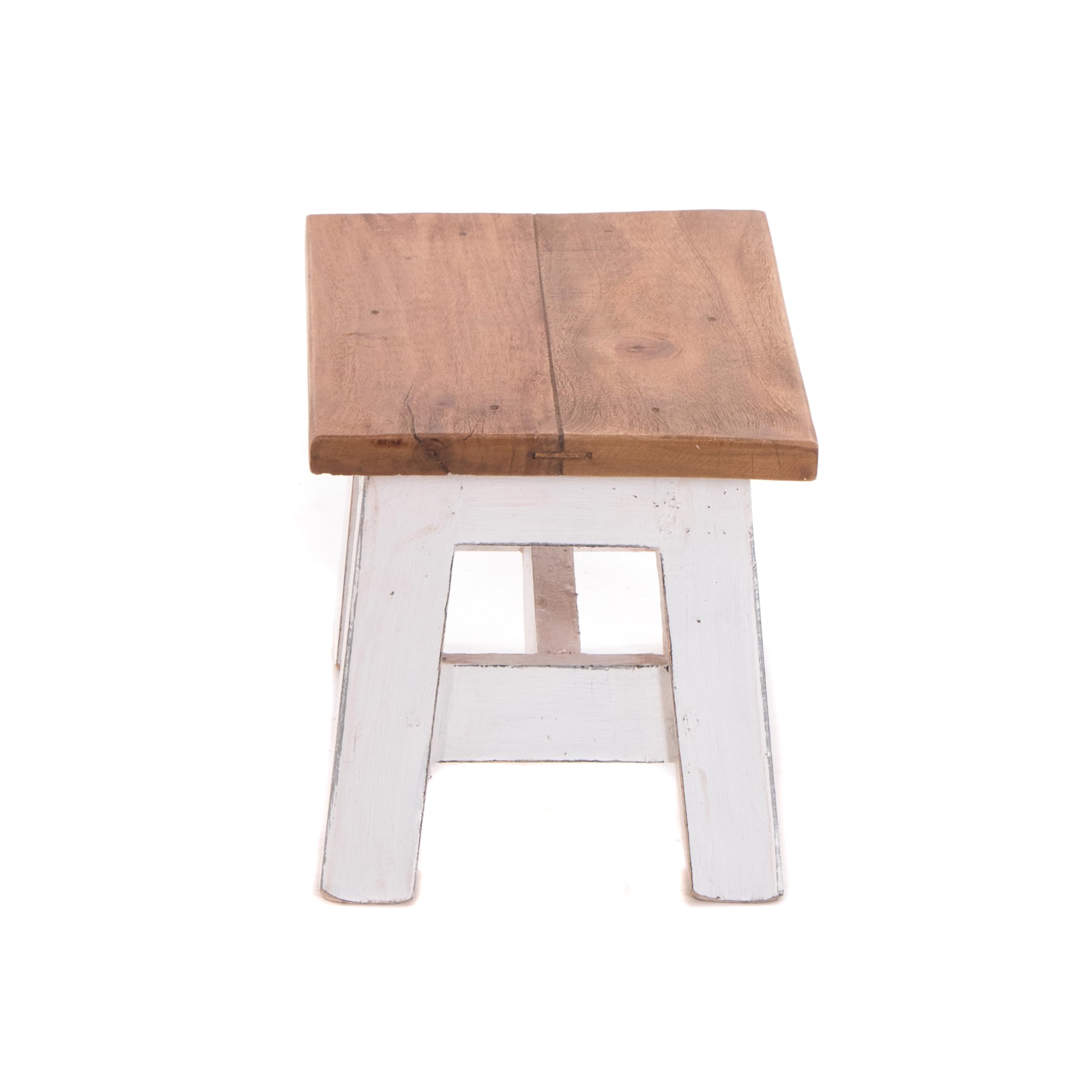 DESIGN DELIGHTS Tabouret en Bois Monte - 30 x 20 x 21 cm (L x P x H) - Bois Massif d'Acajou - Rustique pour Fleurs et Plantes - d'Appoint et Décoratif - Couleur : 06 Blanc