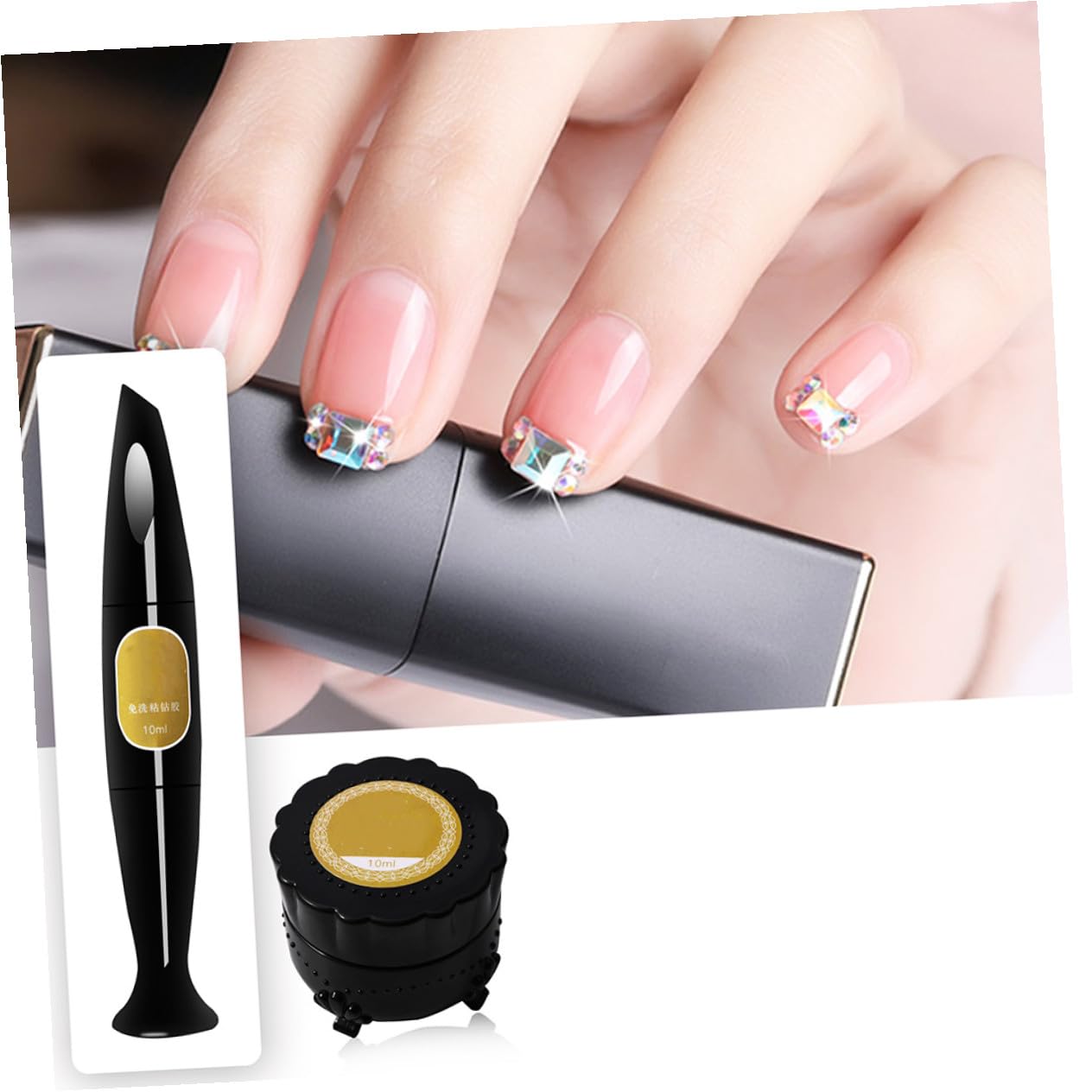 Healeved 3sets Colla Per Nail Art Con Penna Adesiva Per Strass e Gel Riempitivo Unghie Decorate Facili e Sicure Per Manicure e Decorazioni Unghie