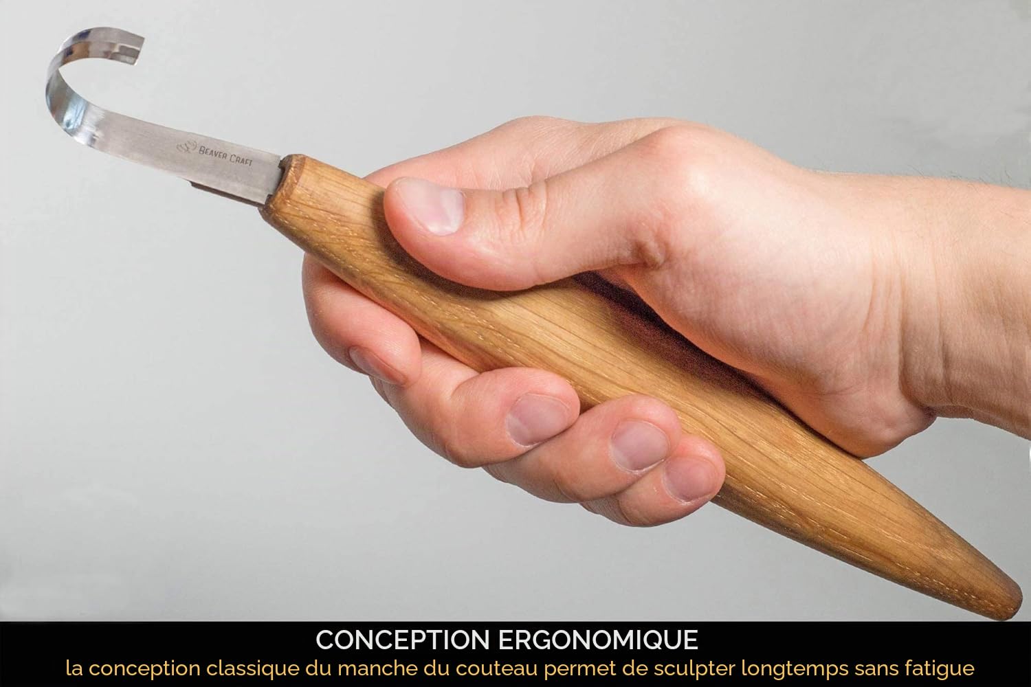 BeaverCraft Couteau à crochet pour sculpture de cuillères SK5 5cm aiguisage double face Couteau à sculpter le bois incurvé pour sculpter des cuillères, bols, tasses de travers
