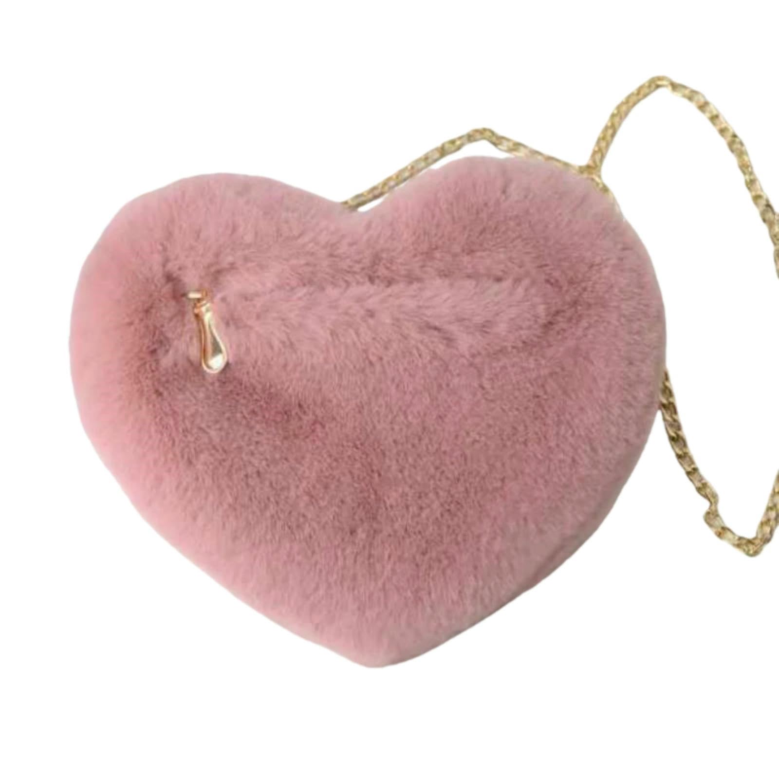 Sac à épaule en peluche rose cœur pour sorties décontractées