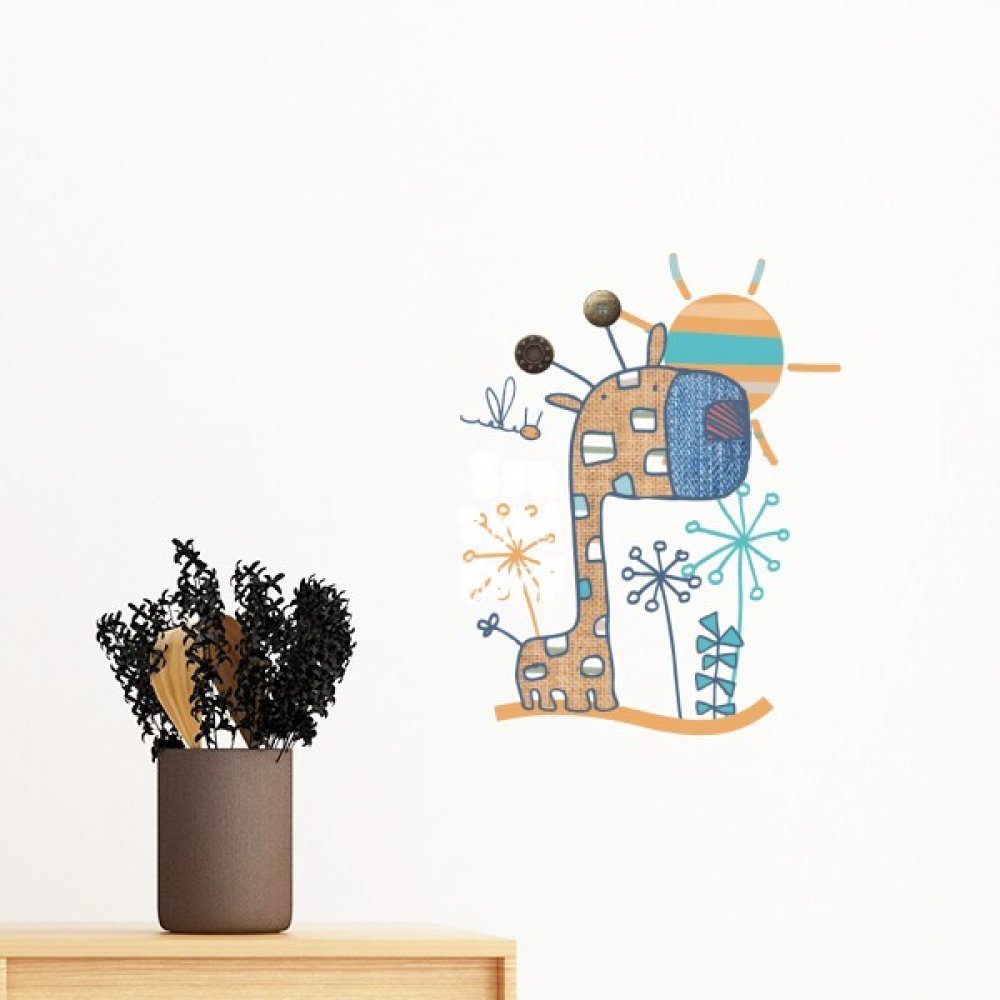 Sticker mural amovible girafe rouge au design cartoon moderne de 30cm