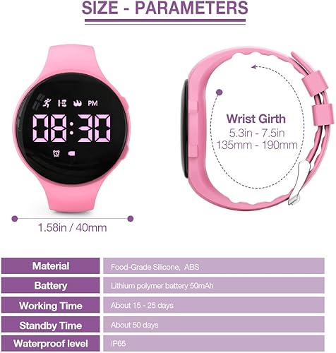 Miniatura 7 de Kids Led Pedometer Watch, Digital Steps Tracker, Non-Bluetooth, Vibrating Alarm Clock, Stopwatch, Great Gift for Children Teens Girls Boys