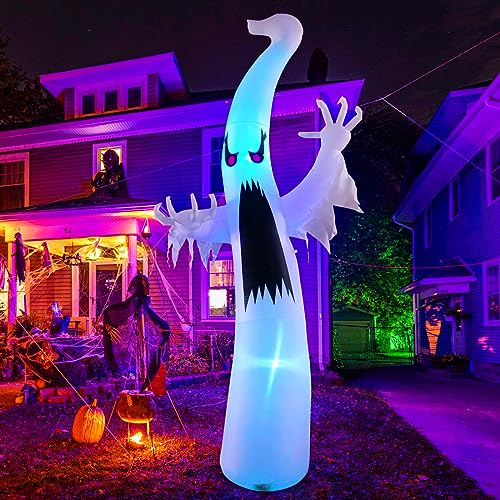 Image of GOOSH 6 FT /12 FT Halloween Inflatables Ghost Outdoor Decorations Blow Up Yard Scary Red Eye Dimming Ghost with Built-in Colorful LEDs for Garden Lawn Indoor Party Decor (12FT)