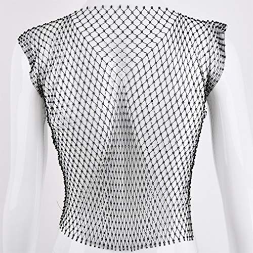 Flycc Women Sexy Mesh Tank Tops Rhinestone Glitter See Through Hollow Out Crop Tops For Rave,Party,Clubwear #TOP6
