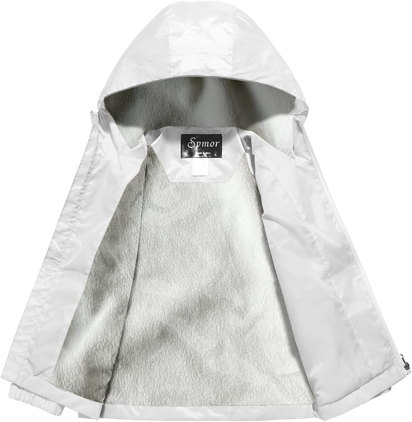 Spmor Girls Lightweight Rain Jacket Fleece Lined Waterproof Hooded Raincoat Windbreakers for Kids
