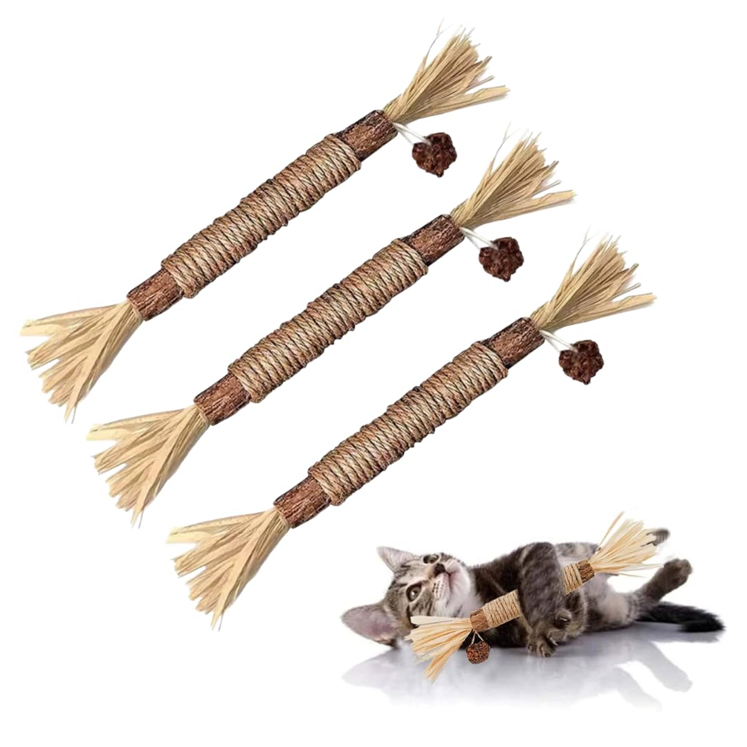 Silvervine Stick for Cats with Sisal Rope and Gall Fruit, Natural Catnip Alternative, Cat Chew Toy Set of 3 Silvervine Sticks 21 Cm Each-image-10