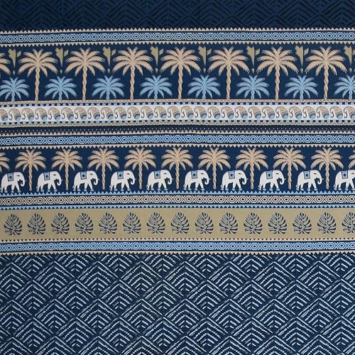 Image of BLOCKS OF INDIA Hand Block Printed 200 TC Cotton Super King Size Bedsheet(106 x 106) | Pack of 1, Batik Blue Elephant