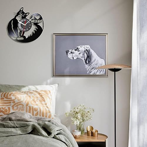 Miniatura 6 de Love Cat - Reloj de pared de vinilo con temática de gato con función de luz nocturna LED, regalo hecho a mano para amantes de las mascotas y niños