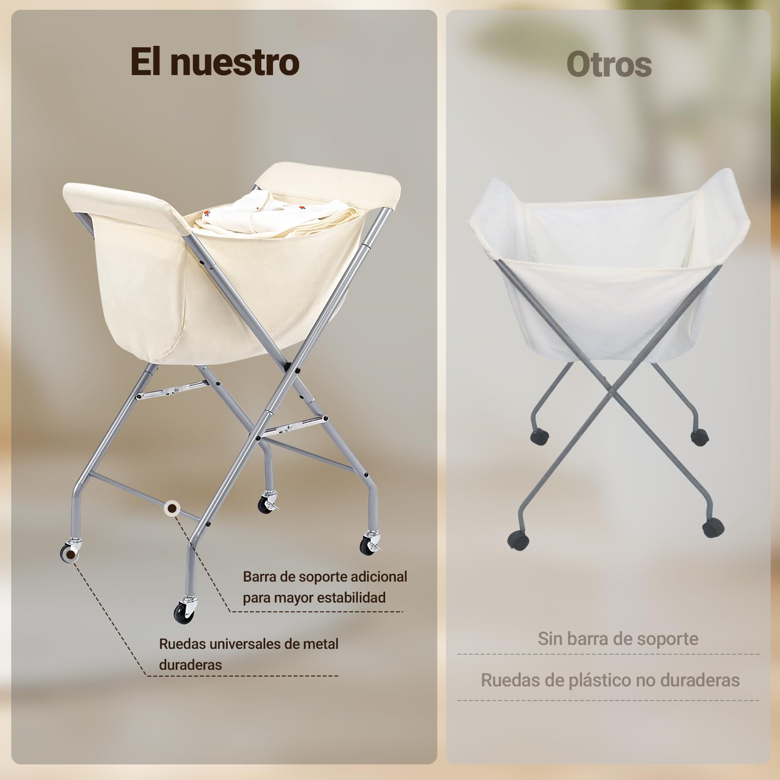 ELYKEN Carrello per bucato con ruote, cesto portabiancheria facile da rotolare da 81 cm di altezza con sacchetto interno removibile da 52 L, robusto cesto per vestiti con struttura in metallo e 4