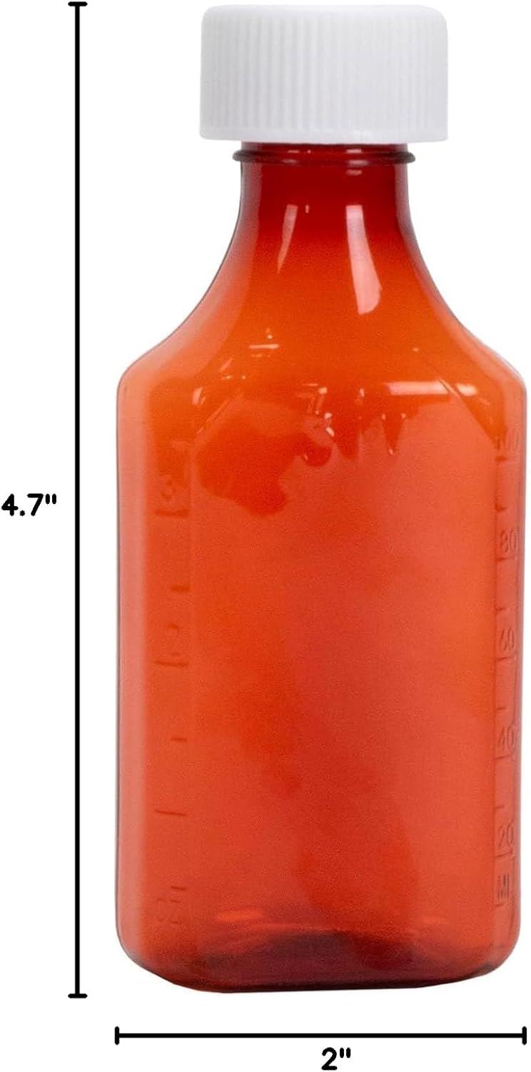 Plastic Amber Oval Liquid Medicine Bottles, 4oz, 200 Count, Child Resistant Cap/Safety Lid, Pharmacy Prescription Dispensing Bottle
