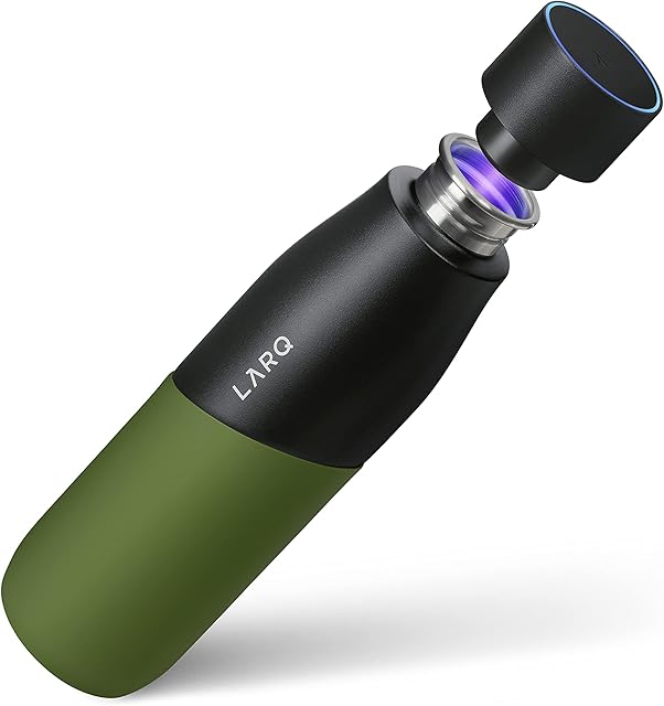 LARQ Bottle Movement PureVis - Lightweight Self-Cleaning and Non-Insulated Stainless Steel Water Bottle with UV Water Sanitizer (710ml, Black/Pine)