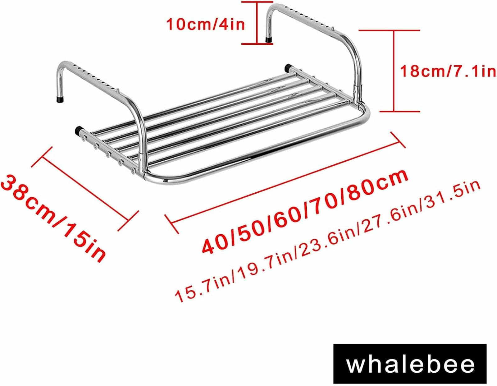 Stendibiancheria per ringhiere di balconi e davanzali, piccolo stendibiancheria pieghevole in acciaio inox, stendibiancheria per radiatori per appendere vestiti, asciugamani, scarpe e calzini (50 cm/1