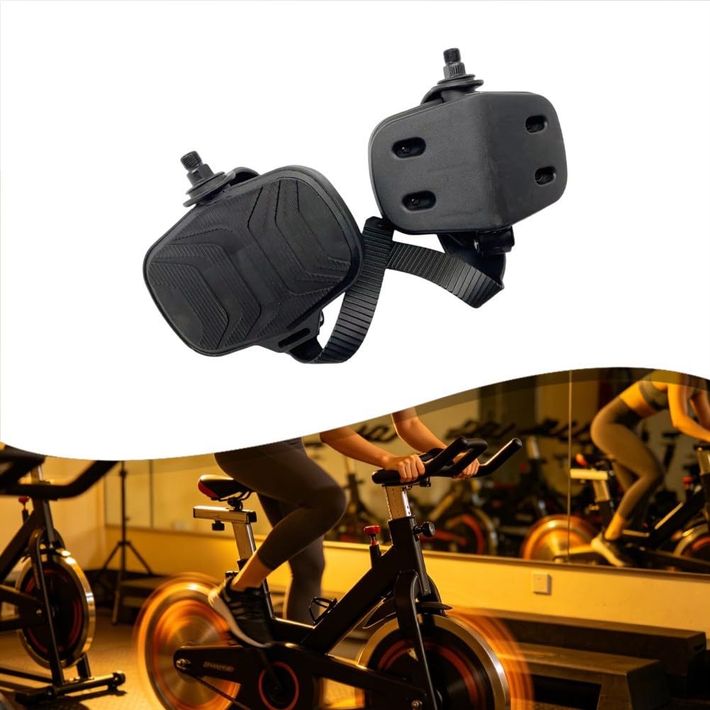 Pedale für Heimtrainer, 14 mm Gewinde, Anti-Rutsch-Riemen | 165 x 112 mm breite Plattform, rutschfestes Profilmuster, stabiler Stand, Indoor-Radfahrkomfort, Design