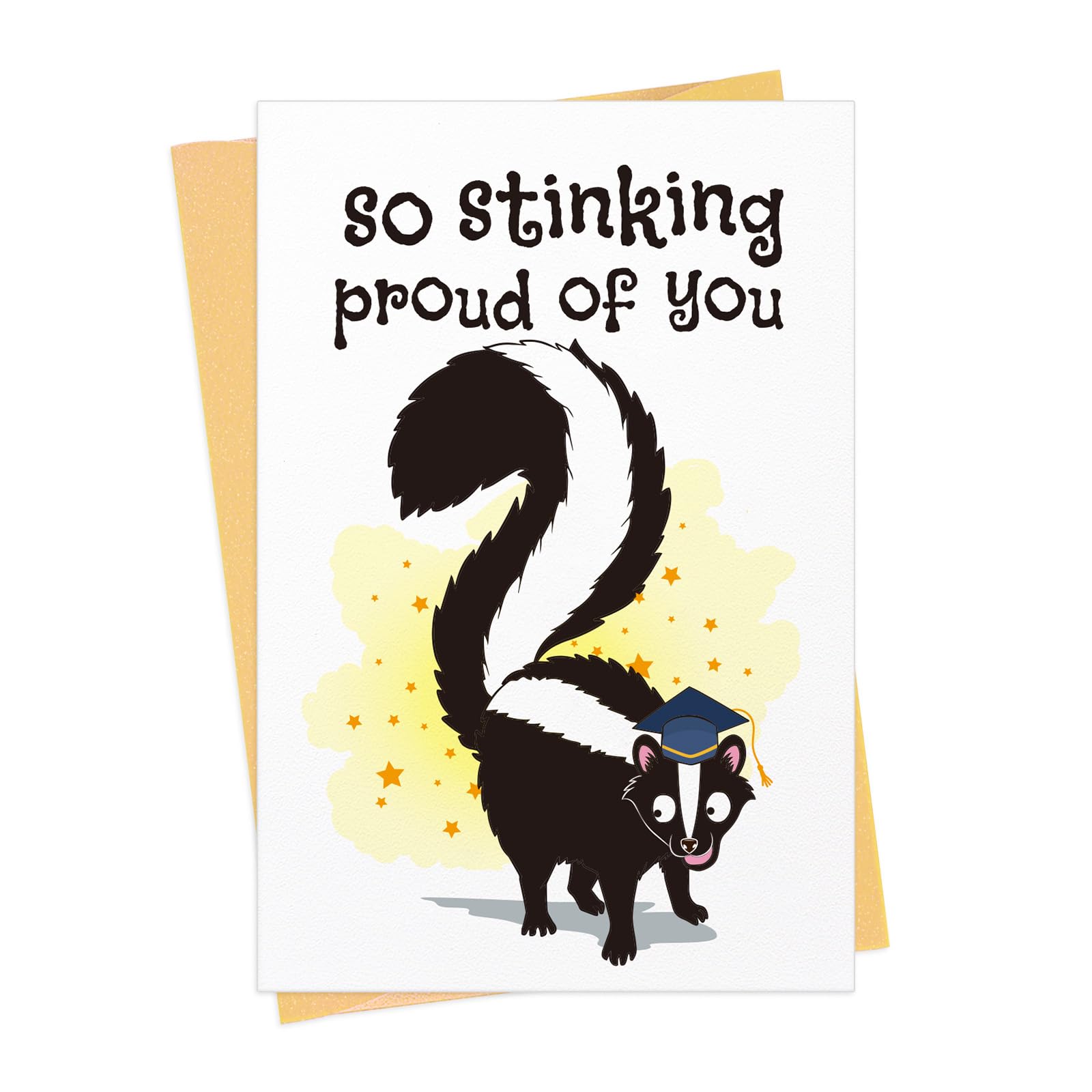 FLYAB Skunk Happy Graduation Card - 5.5"x8" So Proud of You Gift with Envelope Grad Gift for Her Him Girl Boy Women Men Kid Daughter Son Sister
