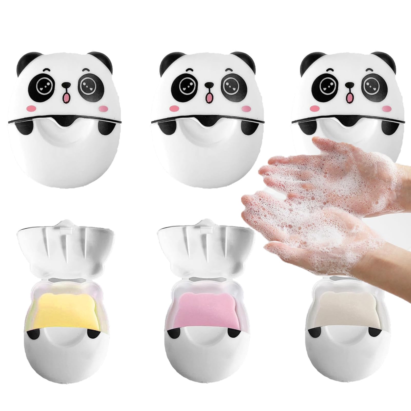 AitnWoy Panda Cute Portable Soap Sheets, 150 PCS Mini Travel Soap Paper Sheets Disposable Water Soluble Hand Washing Bath Scented Paper Soap for Outdoor Cleaning Foaming Paper