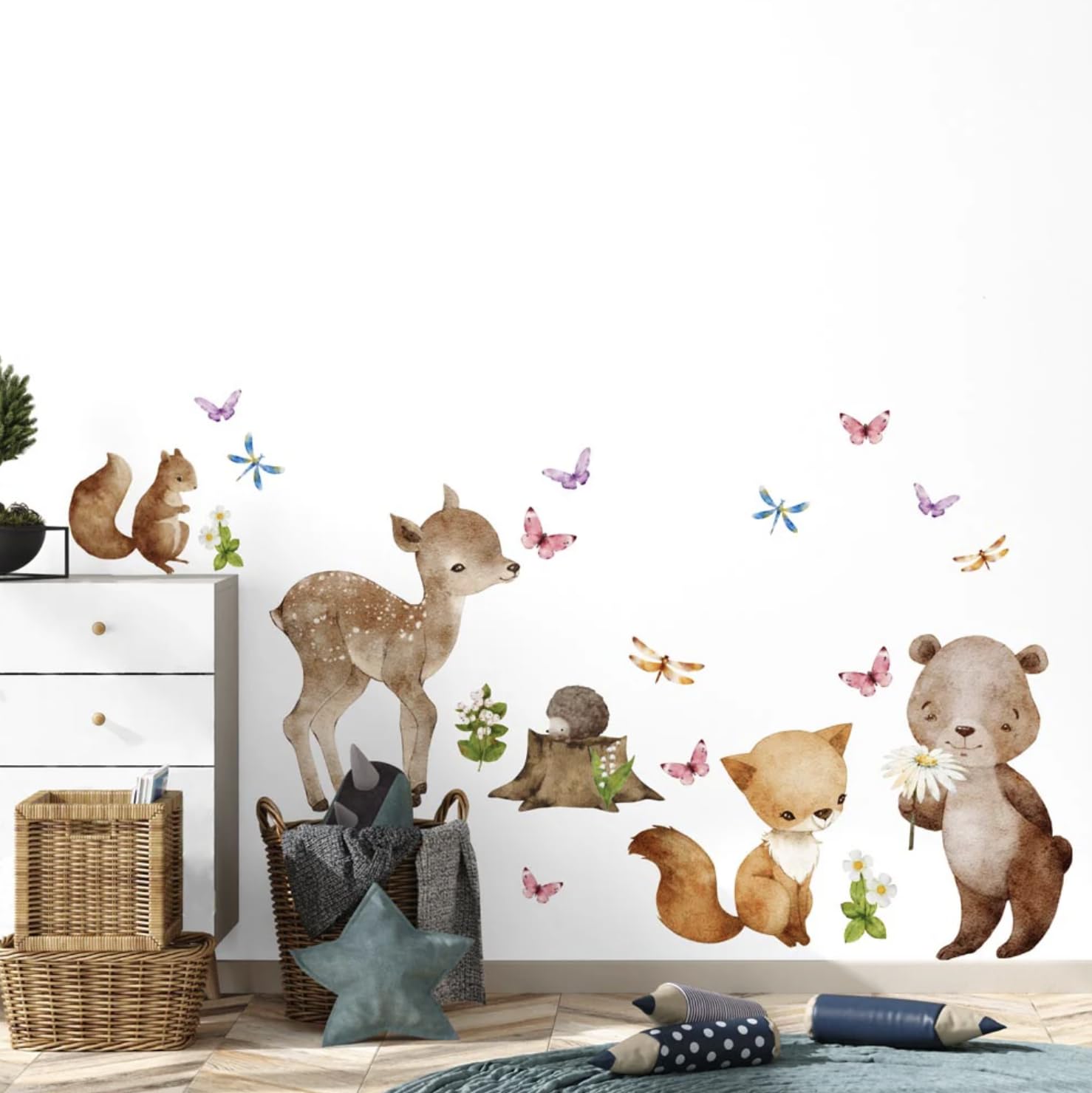 kina - Adesivo Murale Bambini Decorazione Parete Cameretta R00684 - Materiale Eco-Tessuto, Ecologico Anallergico, Riposizionabile, Effetto Carezza, Asilo Nido - Grafica Bosco e Misura 120x30 cm