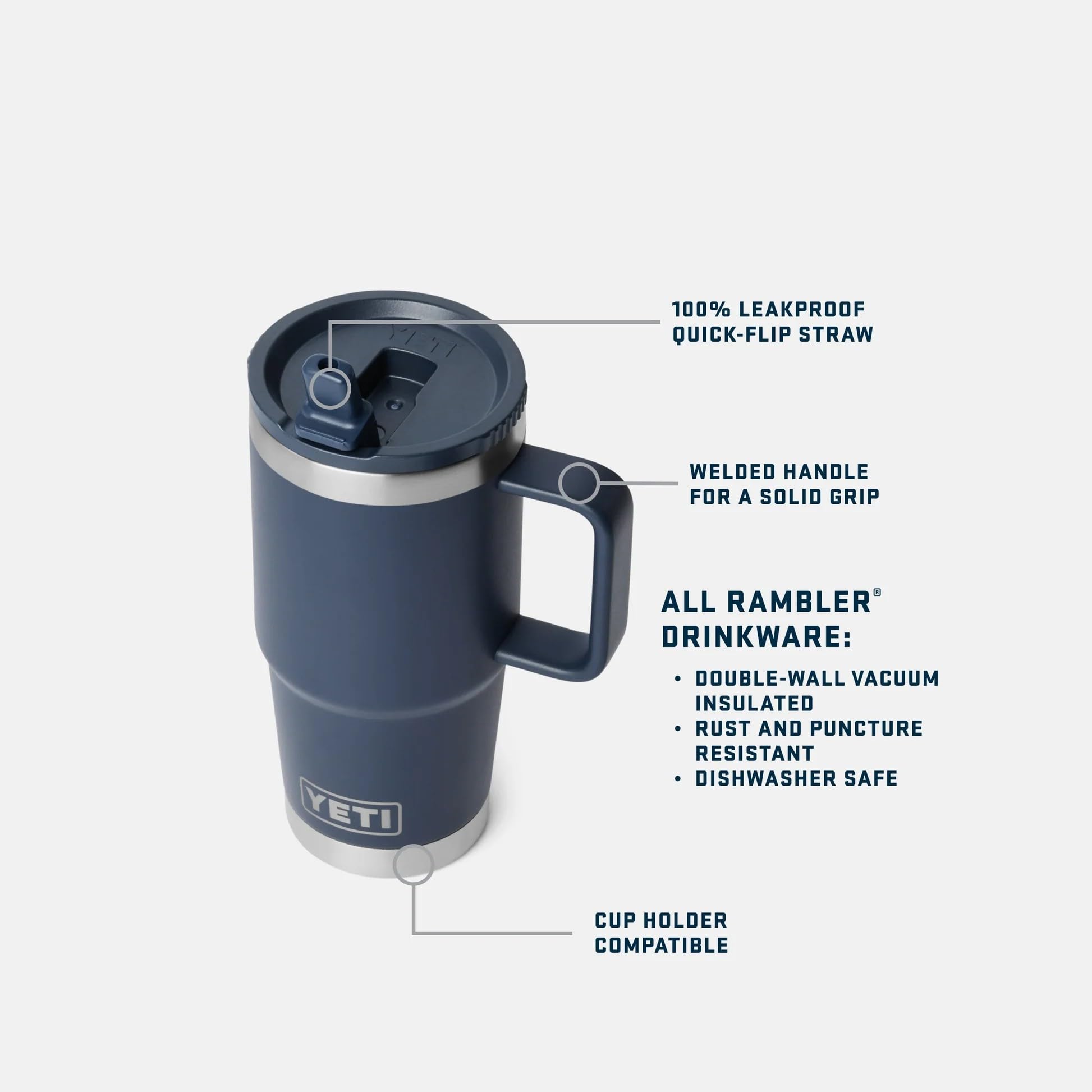 YETI Rambler Gobelet avec couvercle à paille, rouge sauvetage, 591 ml
