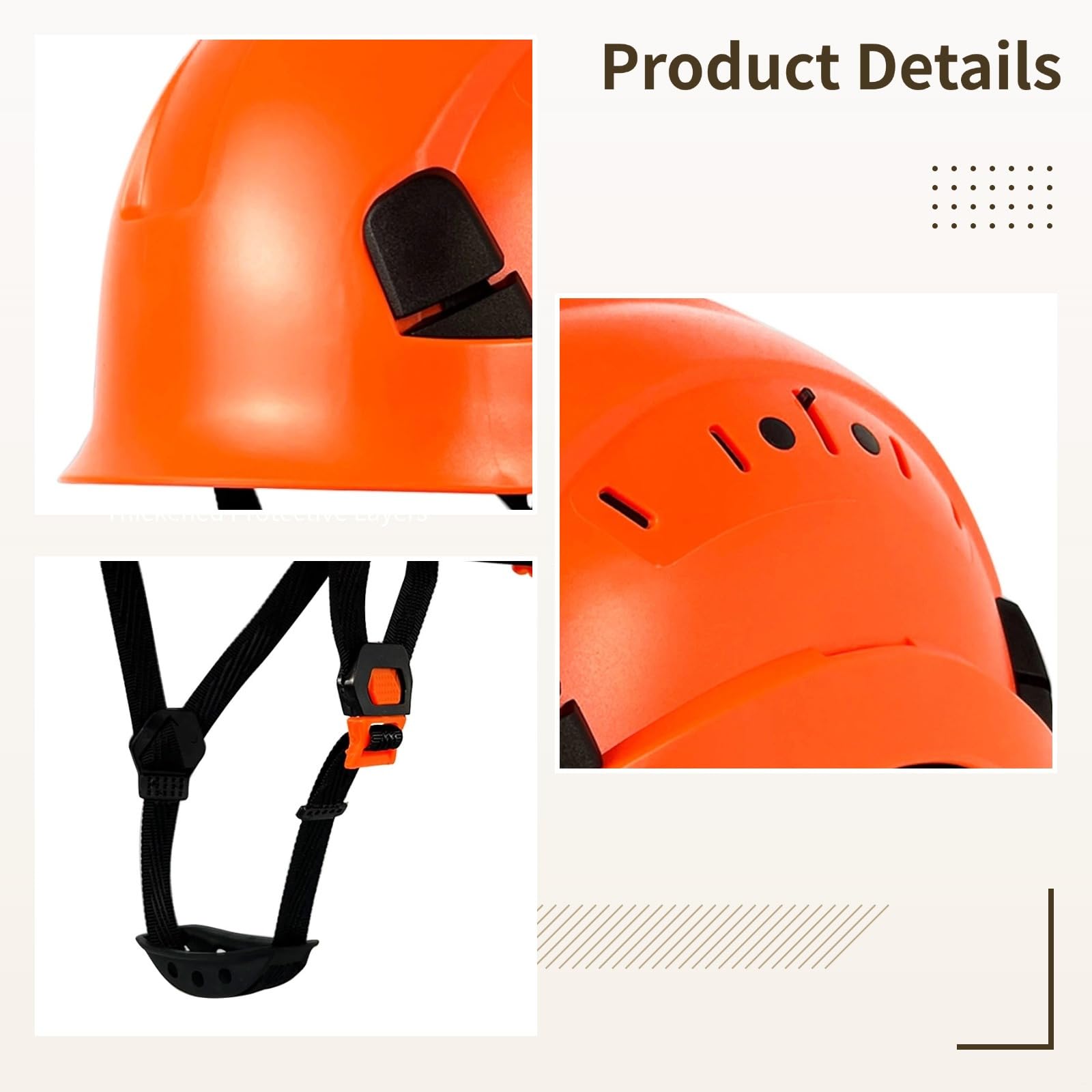 PONDON Casque de sécurité avec mentonnière - Casque de protection en ABS - Certifié CE - Équipement de chantier - Protection de la tête réglable - PONDON orange