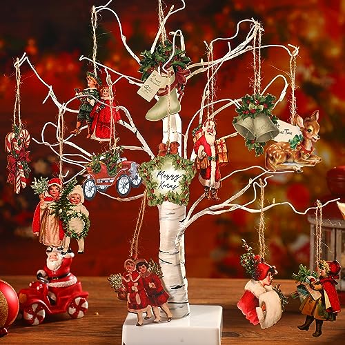 Image of Geelin 24 Pcs Vintage Christmas Ornaments Victorian Xmas Tree Decorations | Santa Claus Candy Cane Wood Cutouts, Retro Christmas Decorations for Xmas Tree Mantel Home Party Holiday Decor