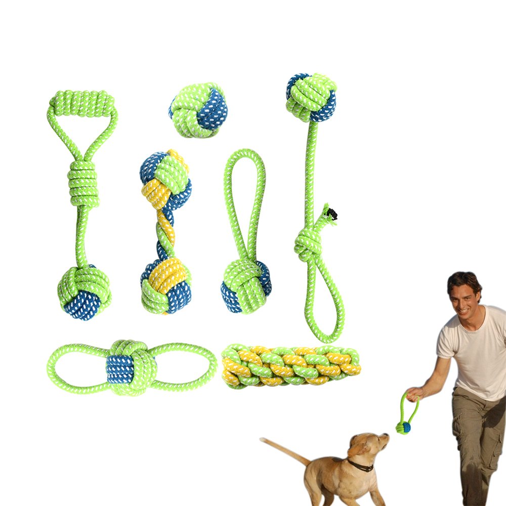 Perro de Mascota Cuerda de algodón Perro de Juguete 7 unids Masticar Juguetes Mascota Palying Ball Perros Juguetes Limpieza Dental Perro lanzando mordedura Juguetes