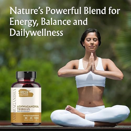 Miniatura 11 de Ashwagandha Cápsulas orgánicas de 1000 mg (90 cápsulas) hechas con ingredientes orgánicos Tribulus Terrestris, Shatavari y pimienta negra |