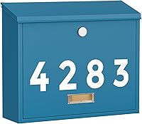 Vista 18 de LAND·VOI Buzón de bloqueo montado en la pared, buzón de metal con tres juegos de calcomanías de números de buzón, 4 llaves, 14.4 x 4.5 x 11.2 negro